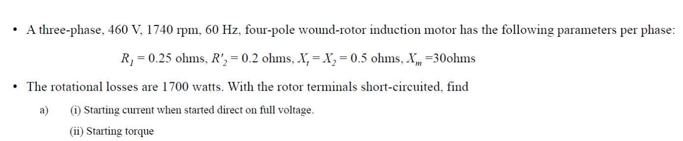 Solved Please Calculate The Starting Impedance, Starting 