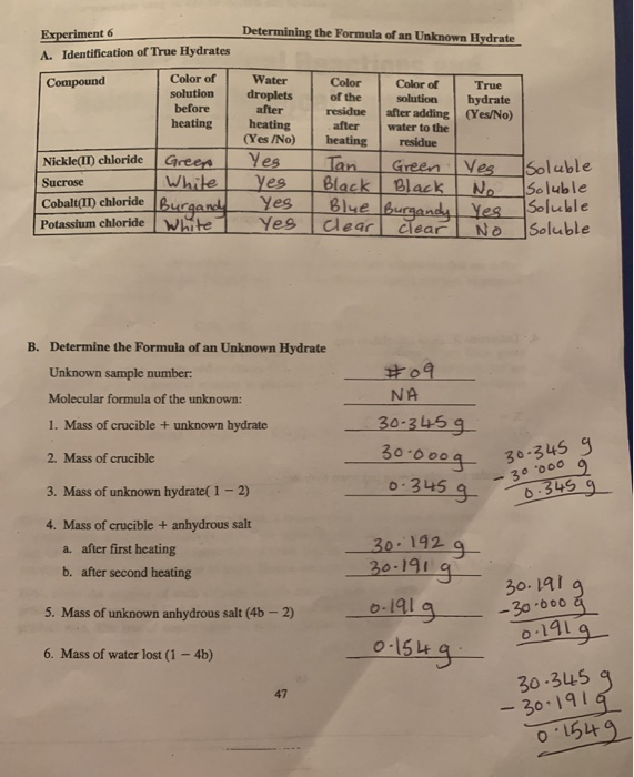 experiment 6 formula of a hydrate