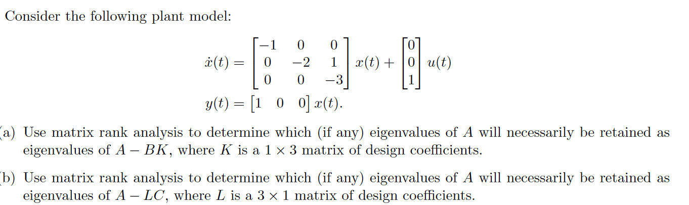 Consider The Following Plant Model 1 0 A T 0 Chegg Com