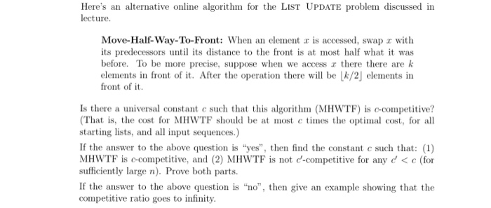 Here's an alternative online algorithm for the LIST | Chegg.com