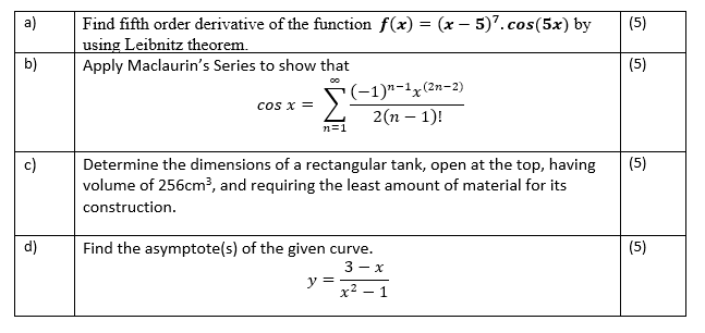 Solved a) (5) Find fifth order derivative of the function | Chegg.com