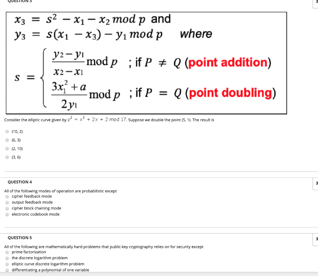 X3 Module X Math Solved X3 = s2 – X1 – x2 mod p and Y3 = s(x1 - x3) – yı mod | Chegg.com