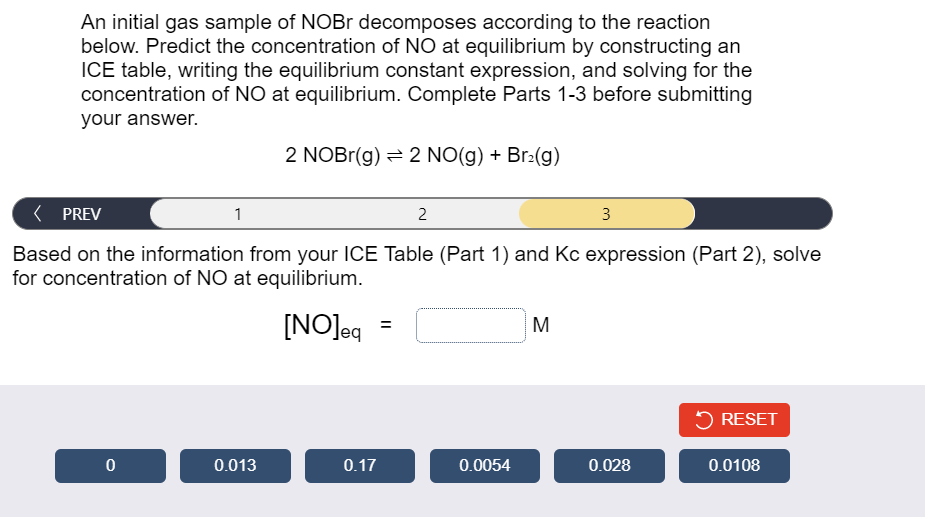 Solved An initial gas sample of NOBr decomposes according to | Chegg.com