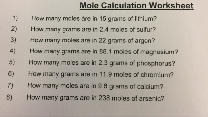 Mole Worksheet 1 - Promotiontablecovers