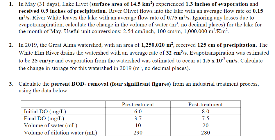 1 In May 31 Days Lake Livet Surface Area Of 14 5 Chegg Com