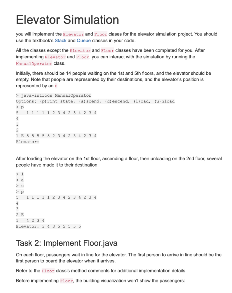 Solved Elevator Simulation You Will Implement The Elevator | Chegg.com