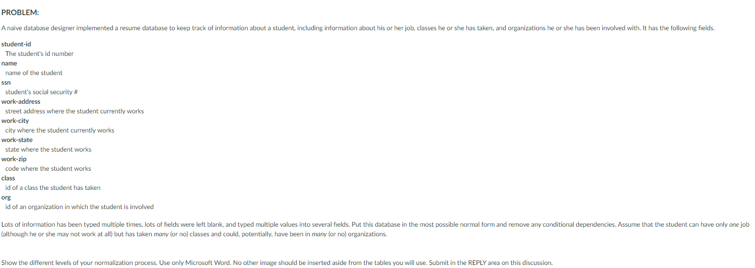 Solved PROBLEM: A naive database designer implemented a | Chegg.com