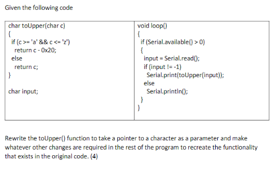 Solved Given the following code char toupper charc if c