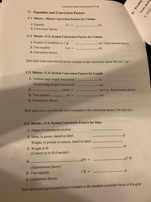 Conversion Factors and Problem Solving .3 Area 1. | Chegg.com