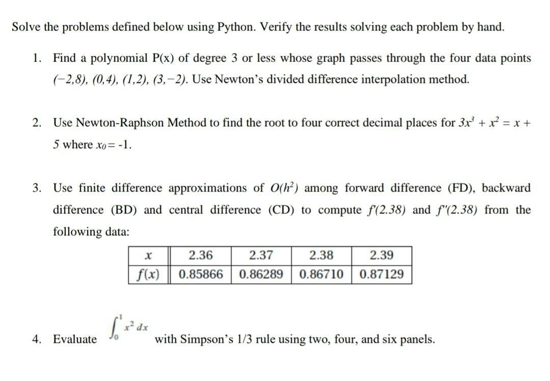 Solved Solve The Problems Defined Below Using Python Ver Chegg Com