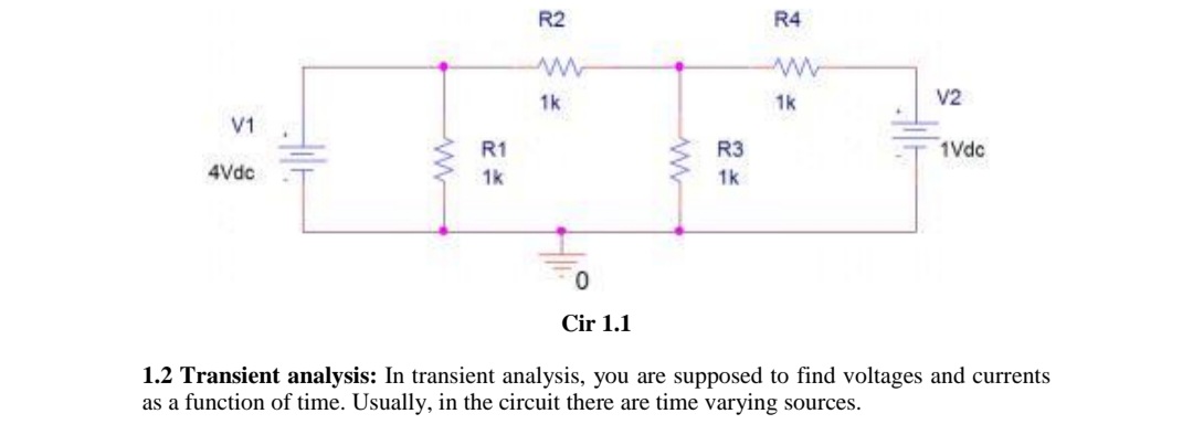 Solved Cir 1.1 1.2 Transient analysis: In transient | Chegg.com