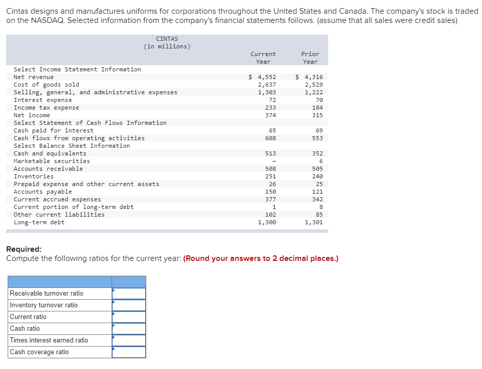 Solved Cintas designs and manufactures uniforms for