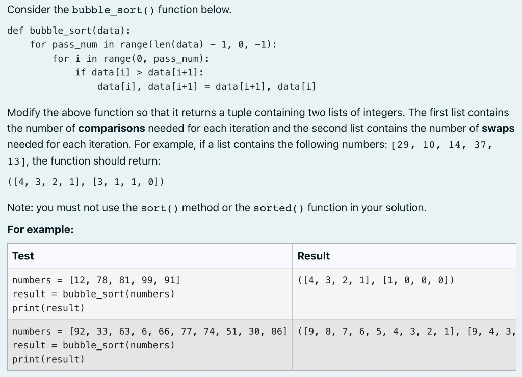 Solved Consider the bubble_sort () function below. def | Chegg.com