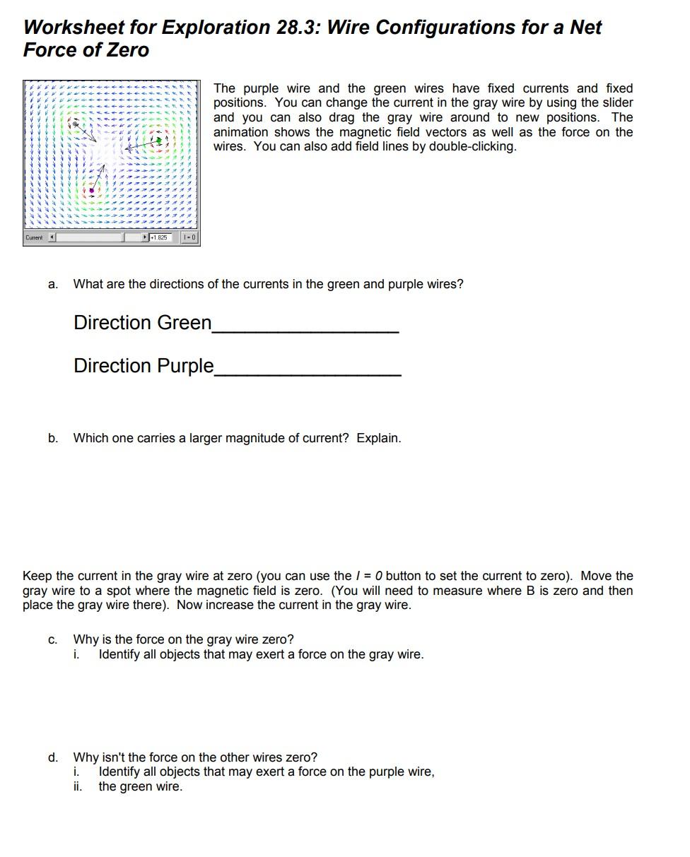 Worksheet for Exploration 28.3: Wire Configurations | Chegg.com