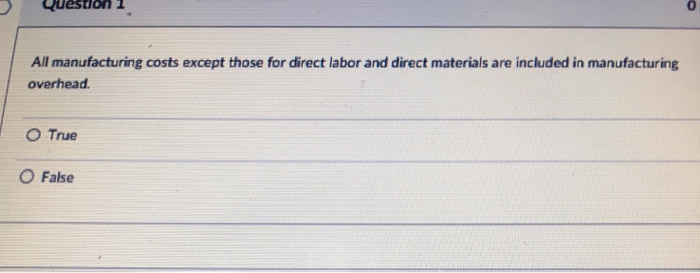 Solved All manufacturing costs except those for direct labor | Chegg.com