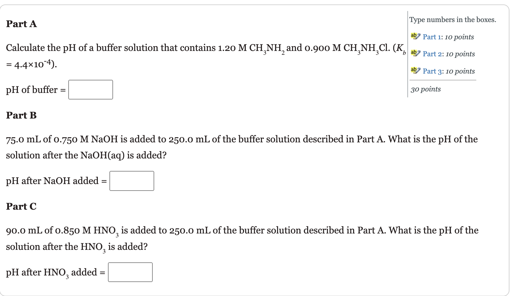 Solved Part A Type numbers in the boxes. ab Part 1: 10 | Chegg.com
