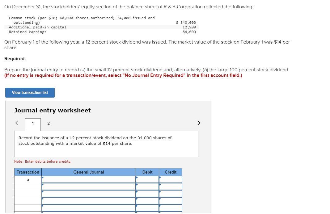 Solved On December 31, The Stockholders' Equity Section Of | Chegg.com