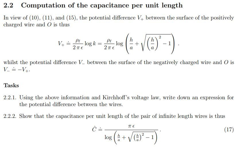 Solved 2 The capacitance of two parallel wires 2.1 Replacing | Chegg.com