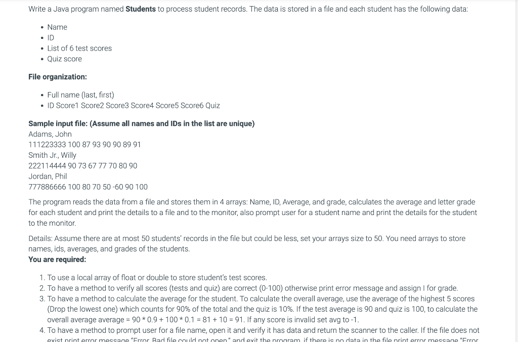 Solved Write a Java program named Students to process | Chegg.com