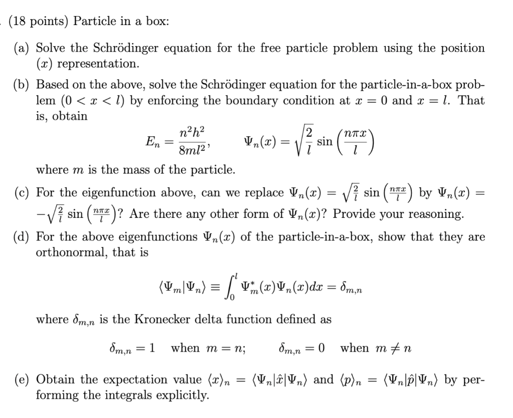 Solved (18 Points) Particle In A Box: (a) Solve The | Chegg.com