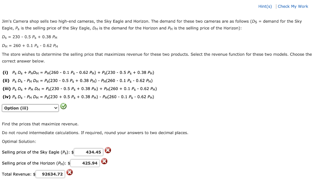 Hint(s) Check My Work Jim's Camera shop sells two | Chegg.com