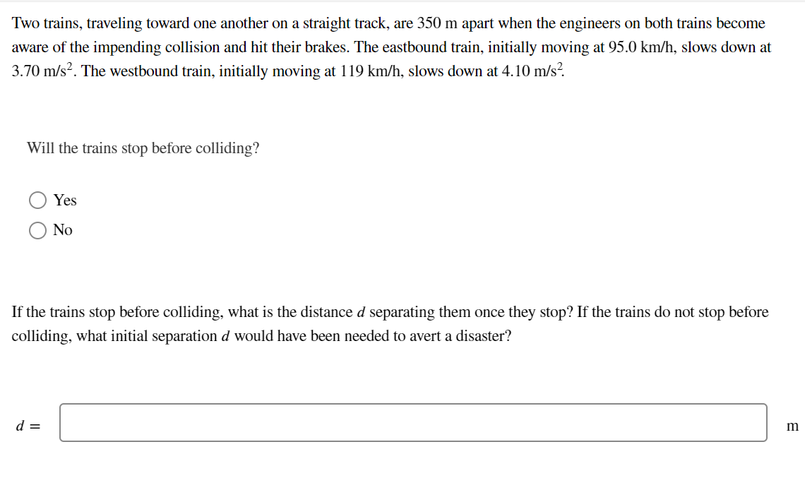 Solved Two Trains, Traveling Toward One Another On A | Chegg.com