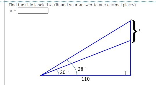 Solved Find the side labeled x. (Round your answer to one | Chegg.com