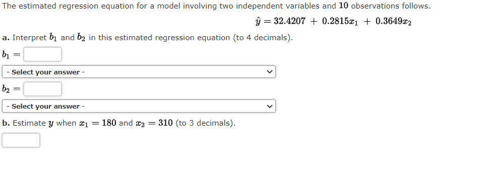 Solved The estimated regression equation for a model | Chegg.com