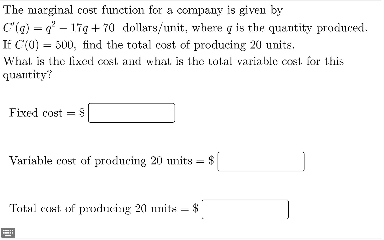 Solved The marginal cost function for a company is given by | Chegg.com