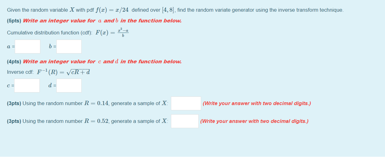 Solved = Given the random variable X with pdf f(x) - 2 /24 | Chegg.com