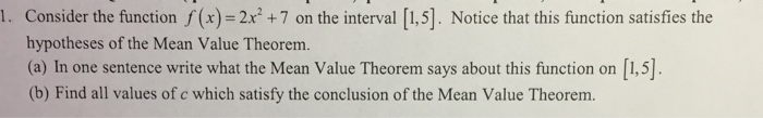 Solved 1. Consider the function f (x)=2x2+7 on the interval | Chegg.com