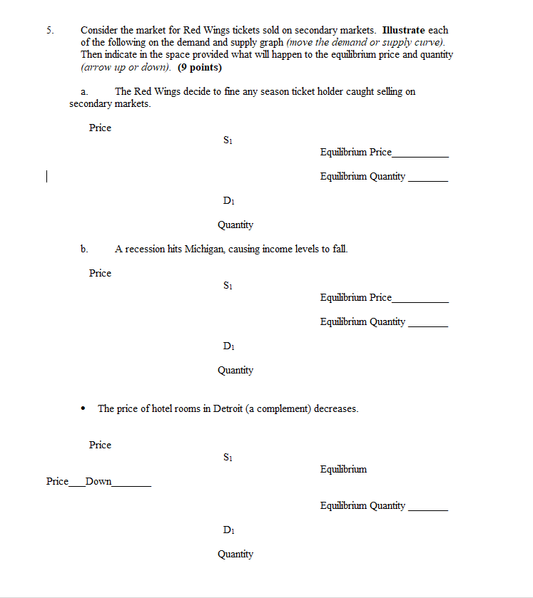 Solved 5. Consider the market for Red Wings tickets sold on