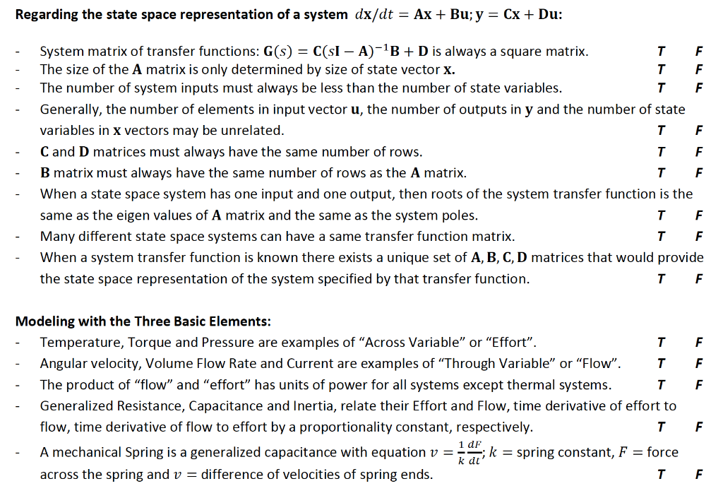 Regarding the state space representation of a system | Chegg.com