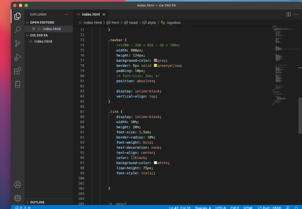 Solved index.html cis 240 FA EXPLORER index.html x V