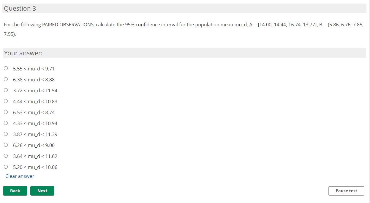 Solved Question 3 For the following PAIRED OBSERVATIONS,