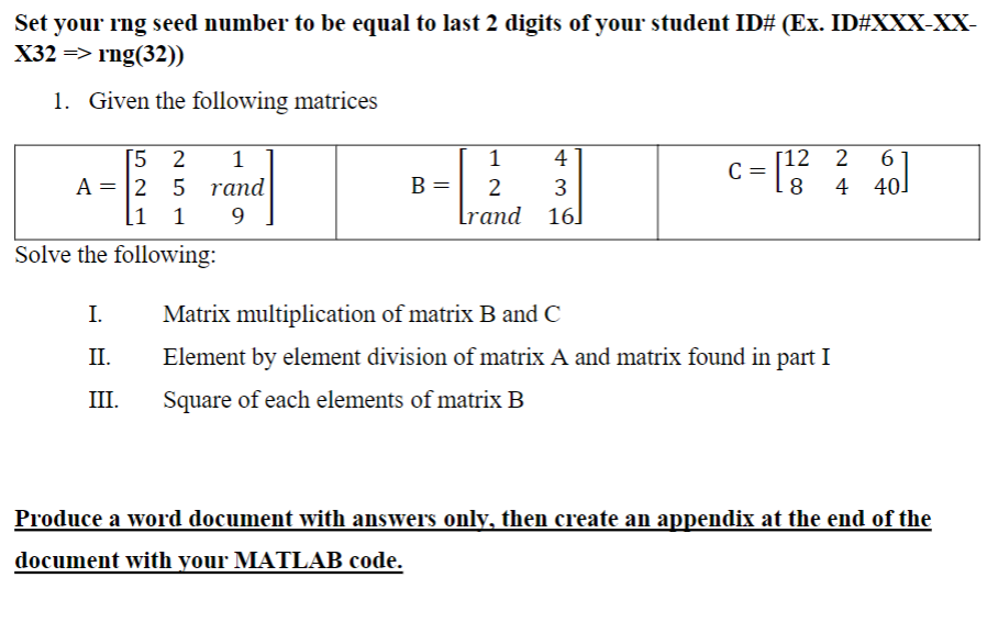 Solved Set your rng seed number to be equal to last 2 digits | Chegg.com