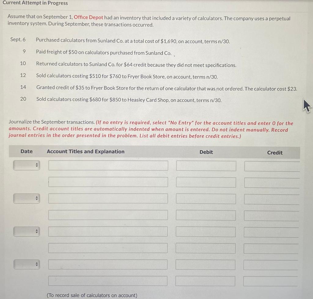 Solved Assume that on September 1 , Office Depot had an | Chegg.com