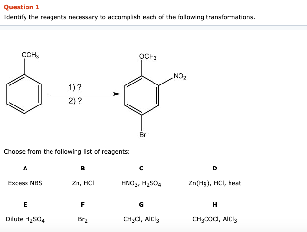 Solved Question 1 Identify The Reagents Necessary To | Chegg.com