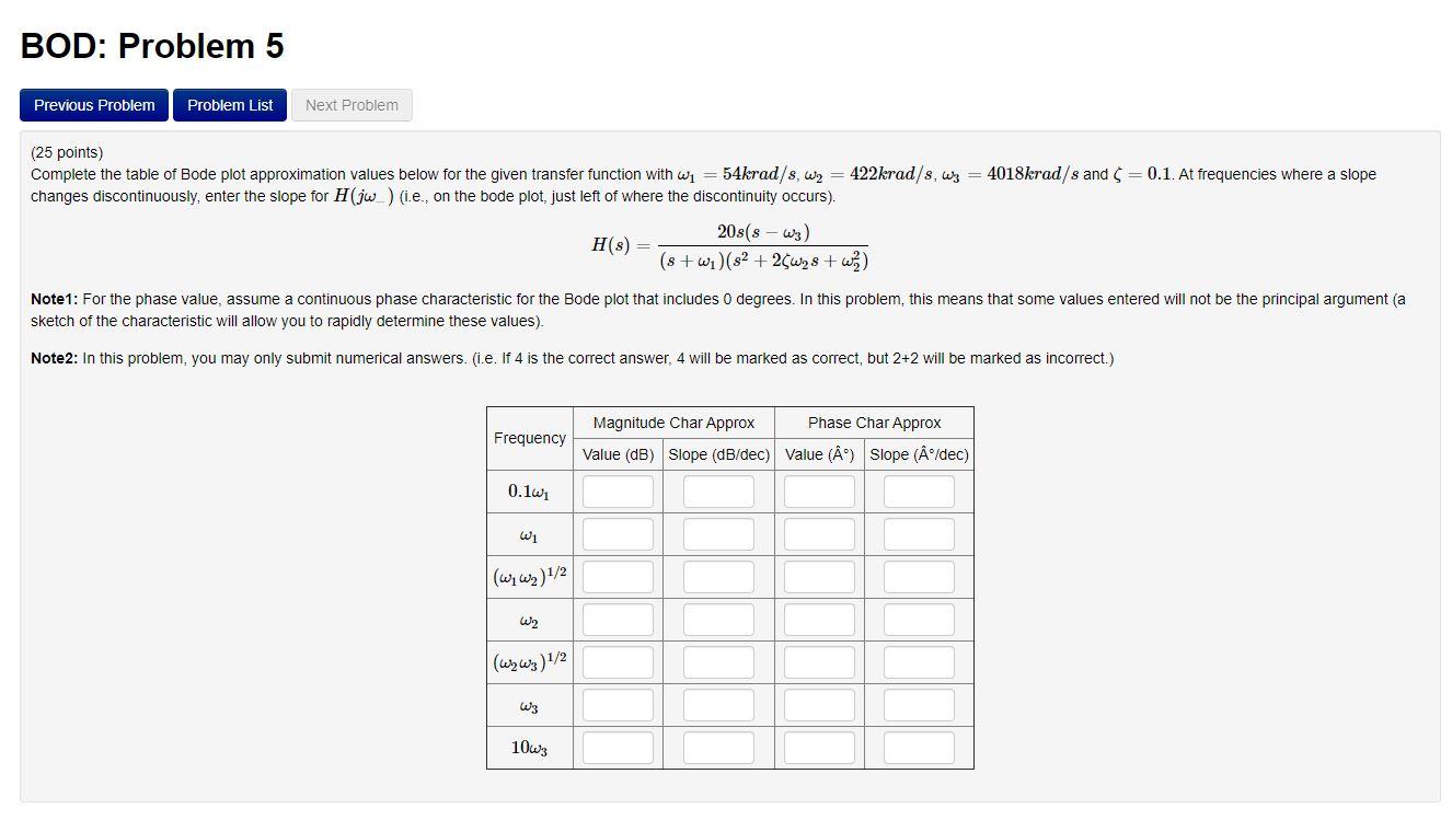 BOD: Problem 5 Previous Problem Problem List Next | Chegg.com
