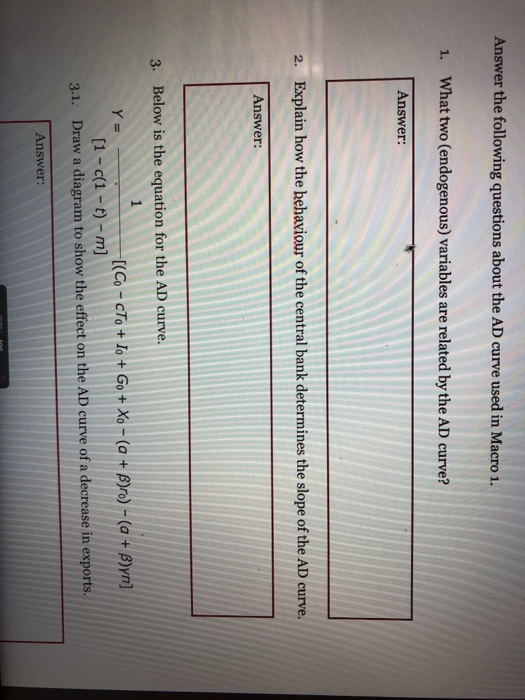 Solved Answer the following questions about the AD curve | Chegg.com