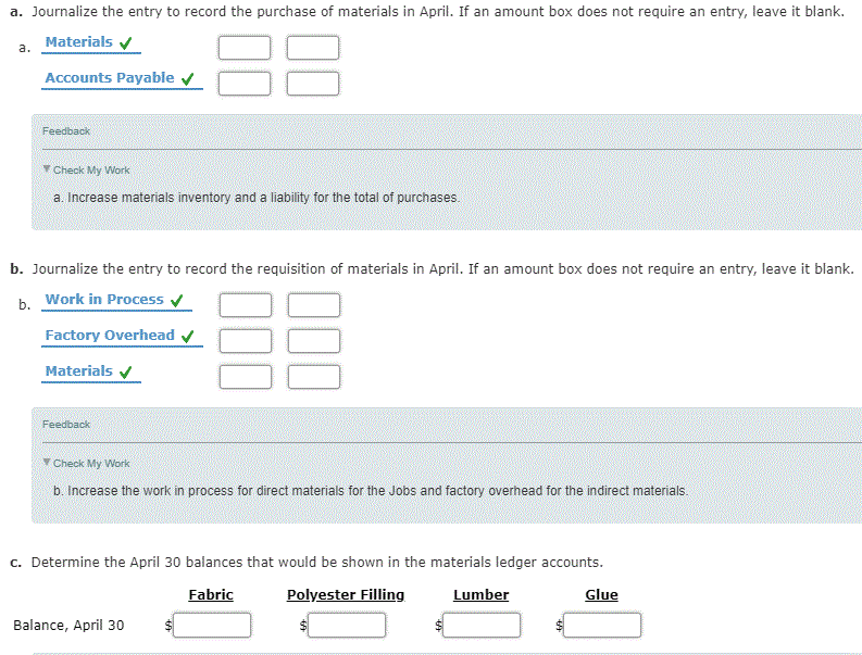 Solved Entries for Materials Kingsford Furnishings Company