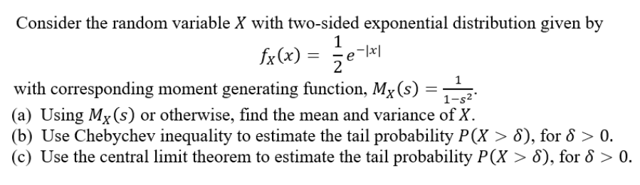 Solved e-lx| 1 = Consider the random variable X with | Chegg.com