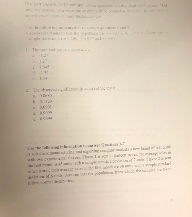 Solved This part consists of 15 multiple choice questions | Chegg.com