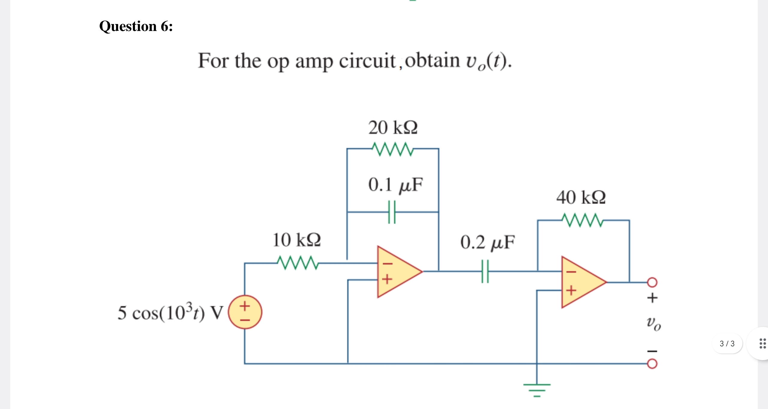 Solved For the op amp circuit, obtain vo(t). | Chegg.com