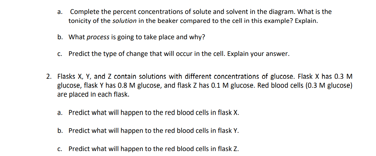 Solved 1. Use the diagram of a cell submerged in a solution, | Chegg.com