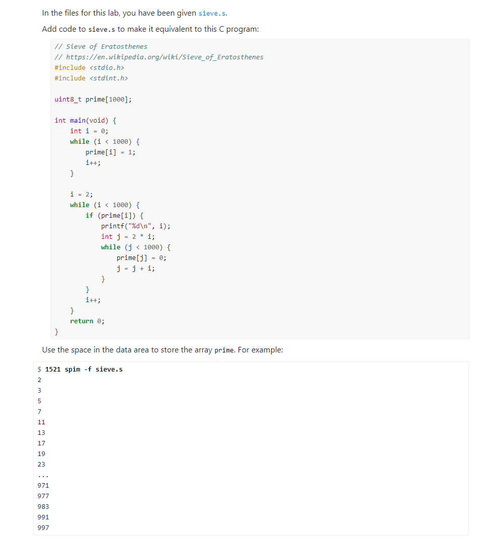 Solved PROGRAM FROM C TO MIPS # Sieve of | Chegg.com