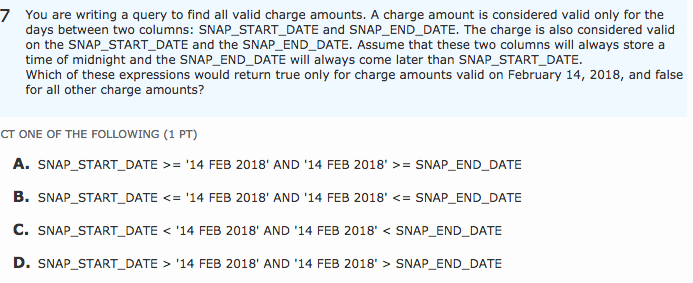 Solved 7 You are writing a query to find all valid charge | Chegg.com
