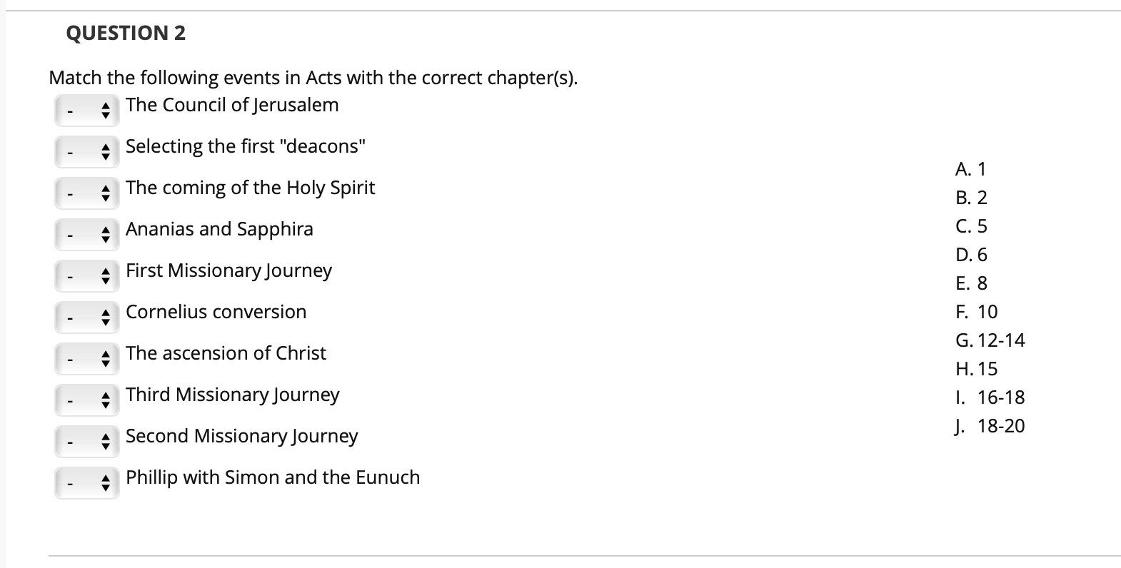 Solved QUESTION 2 Match the following events in Acts with | Chegg.com