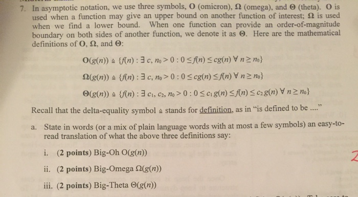 Solved In asymptotic notation, we use three symbols, O | Chegg.com