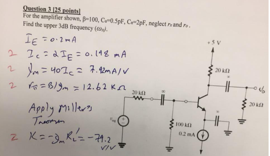 Solved Question 3 25 points) For the amplifier shown, B=100, | Chegg.com